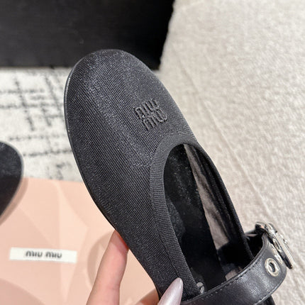 MM BALLET FLATS IN BLACK MESH AND LEATHER