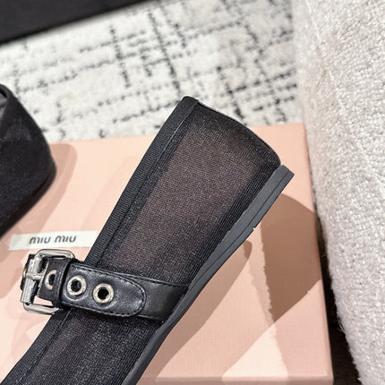 MM BALLET FLATS IN BLACK MESH AND LEATHER