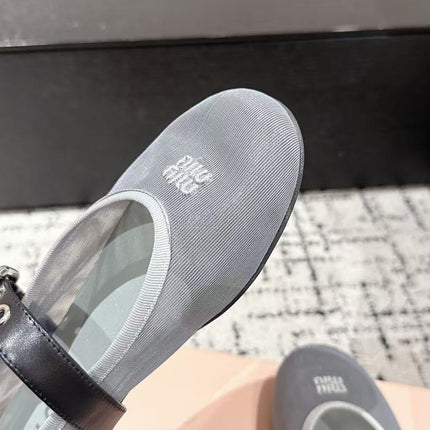 MM BALLET FLATS IN GREY MESH AND LEATHER