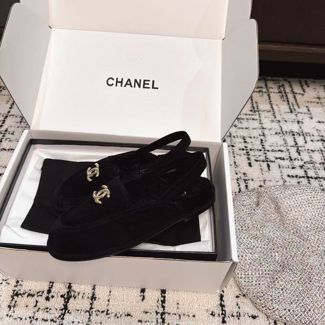 SLINGBACK LOAFER IN BLACK SUEDE AND SHEARLING