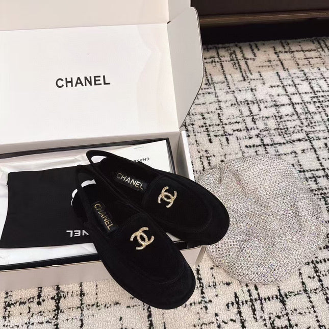 SLINGBACK LOAFER IN BLACK SUEDE AND SHEARLING