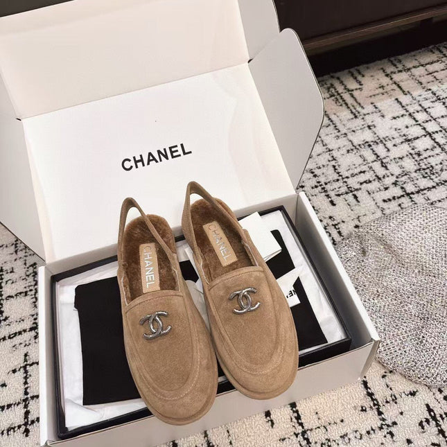 SLINGBACK LOAFER IN DARK BEIGE SUEDE AND SHEARLING