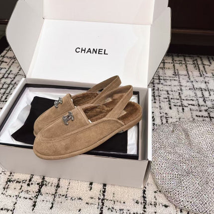 SLINGBACK LOAFER IN DARK BEIGE SUEDE AND SHEARLING