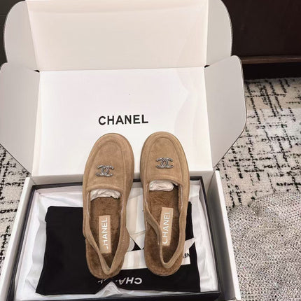 SLINGBACK LOAFER IN DARK BEIGE SUEDE AND SHEARLING