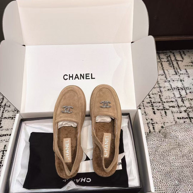 SLINGBACK LOAFER IN DARK BEIGE SUEDE AND SHEARLING