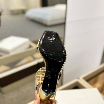 RUBY SANDALS IN BEIGE CALFSKIN AND PB LABYRINTH CANVAS