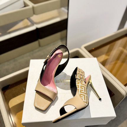 RUBY SANDALS IN BEIGE CALFSKIN AND PB LABYRINTH CANVAS