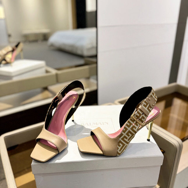 RUBY SANDALS IN BEIGE CALFSKIN AND PB LABYRINTH CANVAS