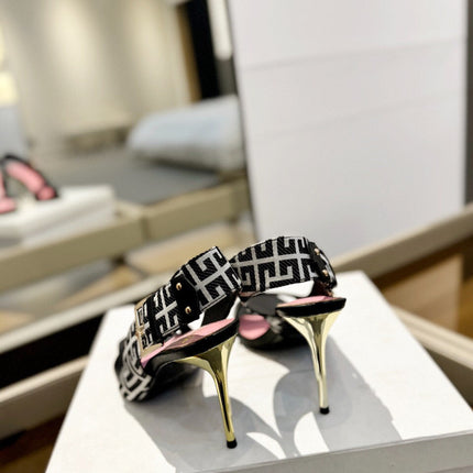 RUBY SANDALS IN BLACK CALFSKIN AND PB LABYRINTH CANVAS