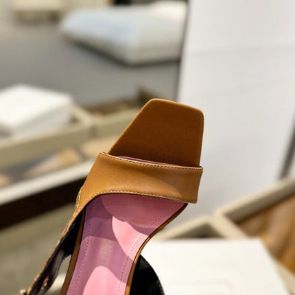 RUBY SANDALS IN BROWN CALFSKIN AND PB LABYRINTH CANVAS