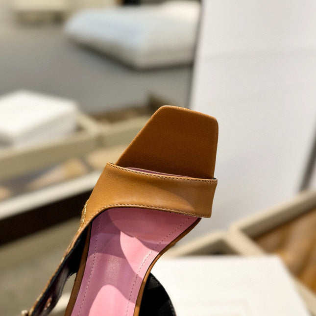 RUBY SANDALS IN BROWN CALFSKIN AND PB LABYRINTH CANVAS