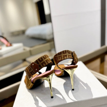 RUBY SANDALS IN BROWN CALFSKIN AND PB LABYRINTH CANVAS