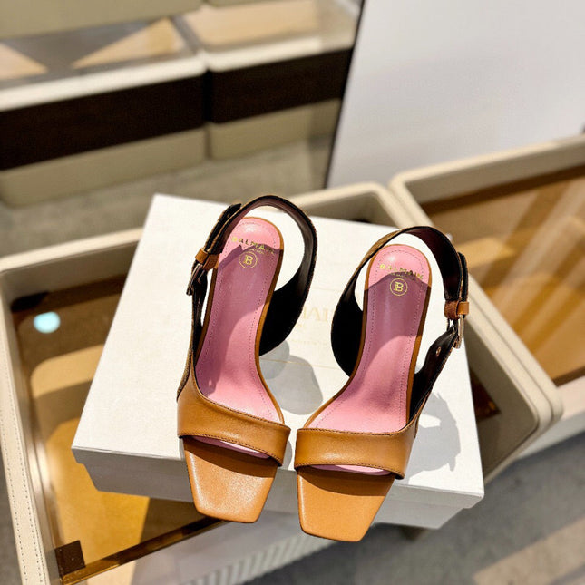 RUBY SANDALS IN BROWN CALFSKIN AND PB LABYRINTH CANVAS