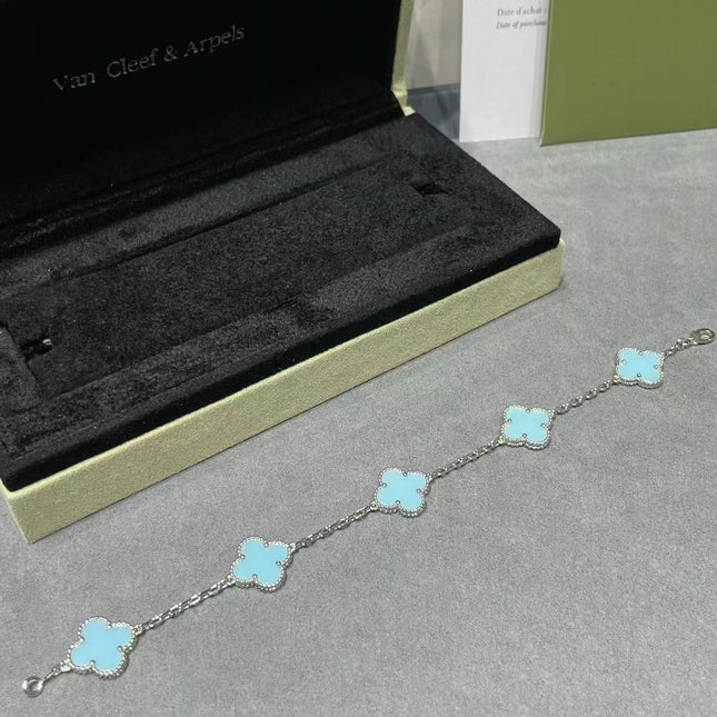 BLUE CLOVER BRACELET 5 MOTIF CARNELIAN