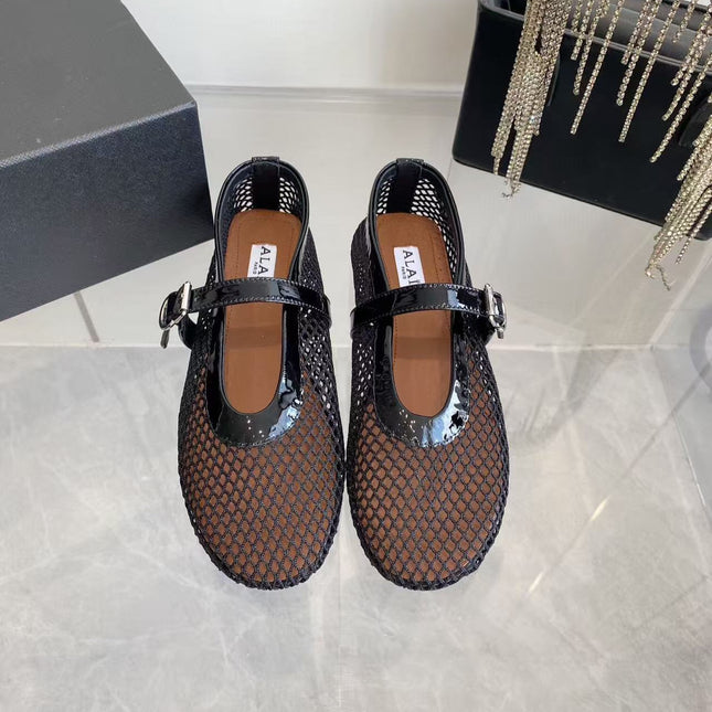 MARY JANE SHOES IN BLACK MESH AND LEATHER