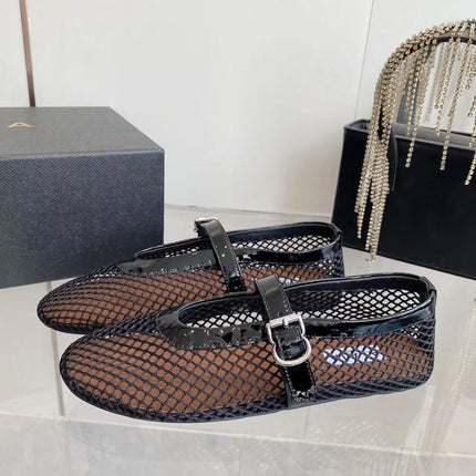 MARY JANE SHOES IN BLACK MESH AND LEATHER