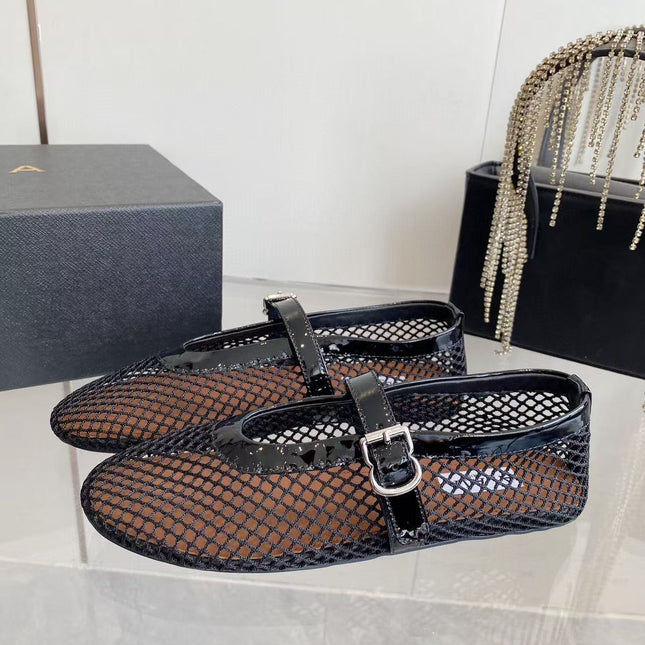 MARY JANE SHOES IN BLACK MESH AND LEATHER