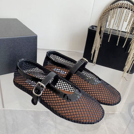 MARY JANE SHOES IN BLACK MESH AND LEATHER
