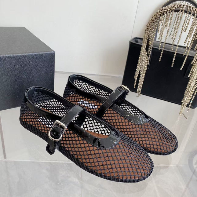 MARY JANE SHOES IN BLACK MESH AND LEATHER