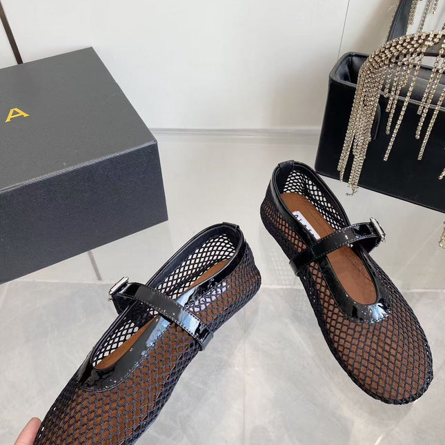 MARY JANE SHOES IN BLACK MESH AND LEATHER