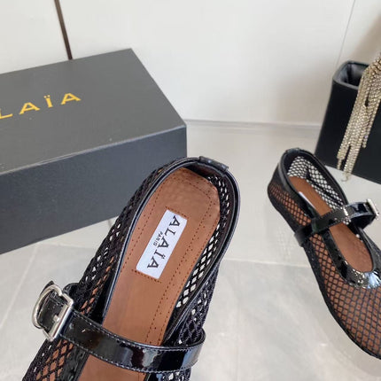 MARY JANE SHOES IN BLACK MESH AND LEATHER