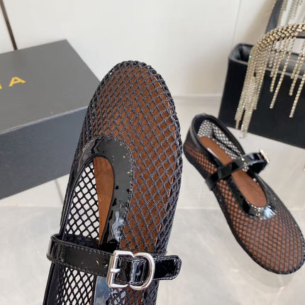 MARY JANE SHOES IN BLACK MESH AND LEATHER