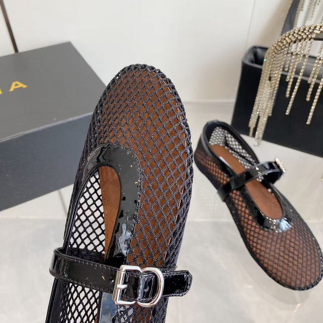 MARY JANE SHOES IN BLACK MESH AND LEATHER