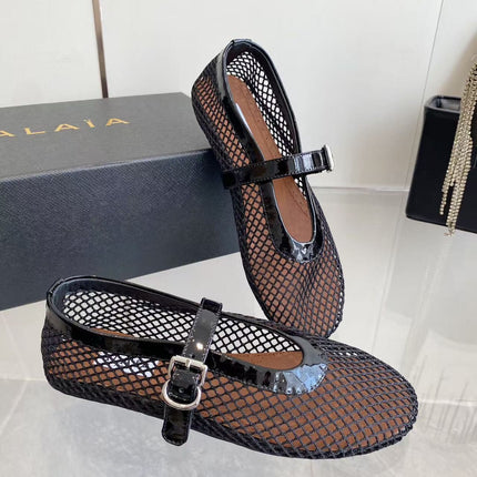 MARY JANE SHOES IN BLACK MESH AND LEATHER