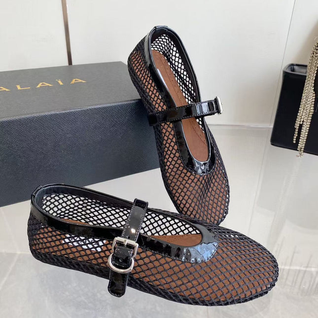 MARY JANE SHOES IN BLACK MESH AND LEATHER