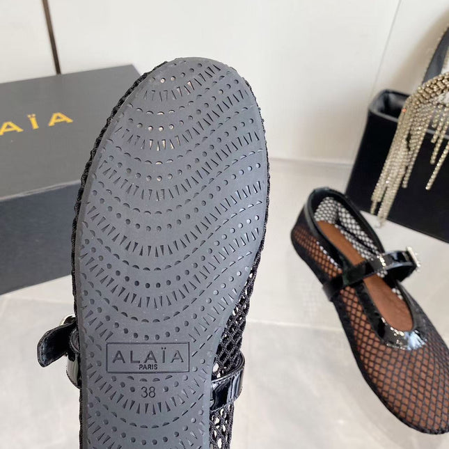 MARY JANE SHOES IN BLACK MESH AND LEATHER