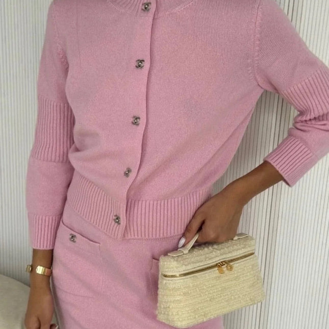 CC ICONIC SKIRT IN PINK WOOL KNIT WITH FRONT POCKETS