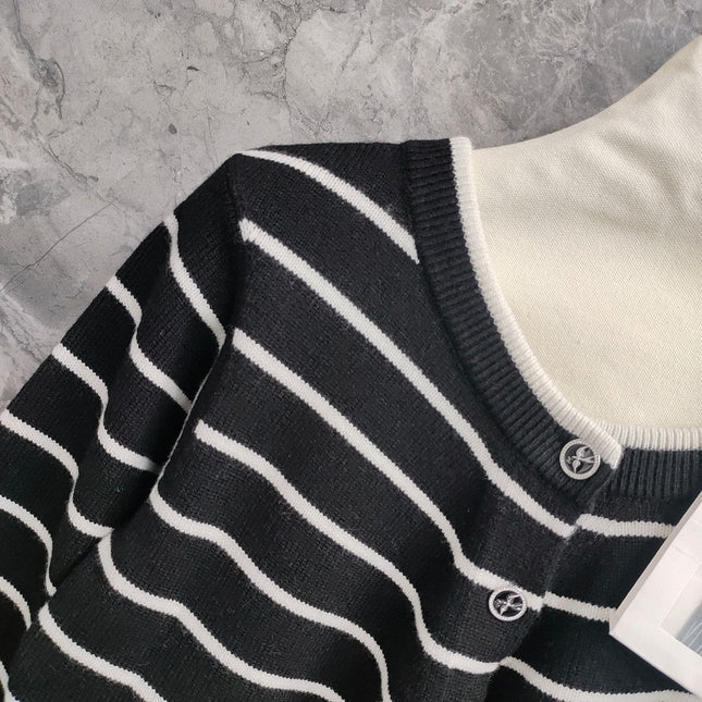 CC NAUTICAL CARDIGAN IN BLACK AND WHITE COTTON KNIT WITH STRIPED DESIGN WITH CC BUTTONS