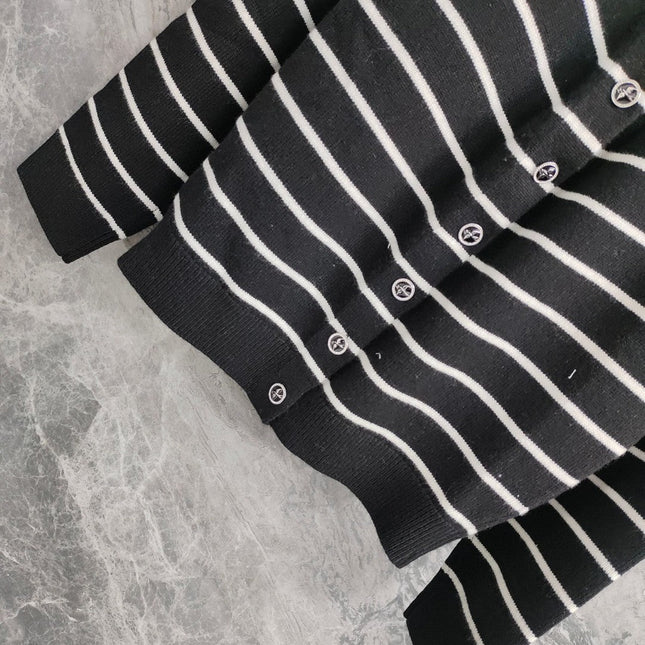 CC NAUTICAL CARDIGAN IN BLACK AND WHITE COTTON KNIT WITH STRIPED DESIGN WITH CC BUTTONS