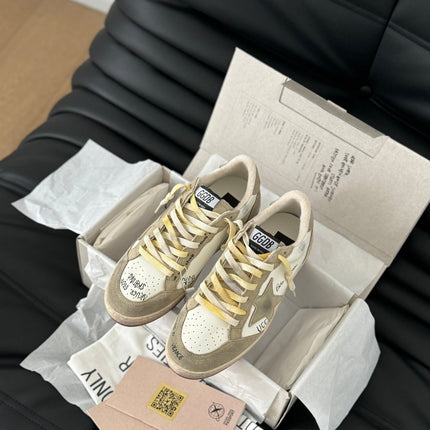 VINTAGE BALLSTAR SNEAKERS IN WHITE AND GREY CALFSKIN AND SUEDE