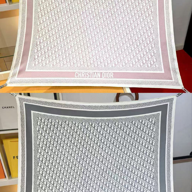 CD SCARF DOUBLE-SIDED IN PINK AND GREY MONOGRAM SILK