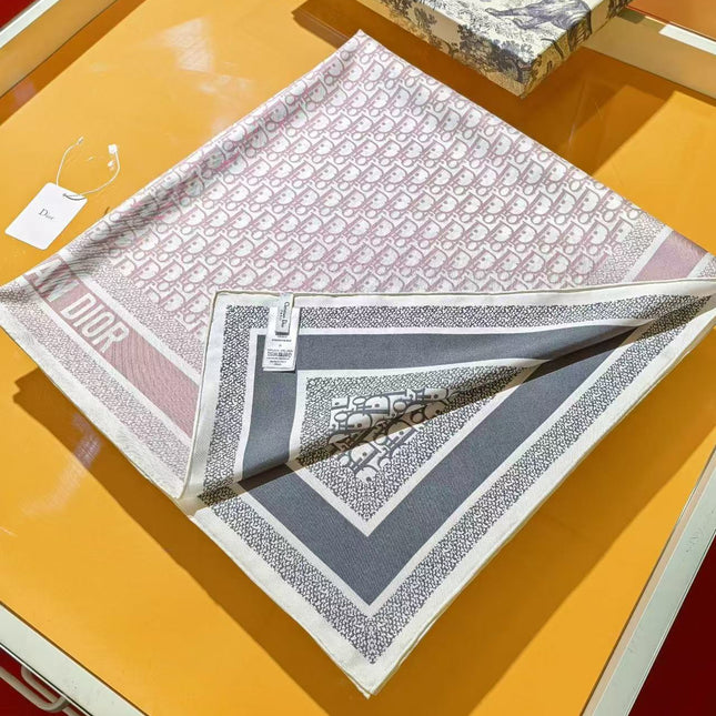 CD SCARF DOUBLE-SIDED IN PINK AND GREY MONOGRAM SILK