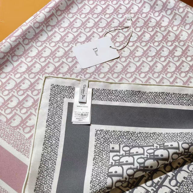 CD SCARF DOUBLE-SIDED IN PINK AND GREY MONOGRAM SILK