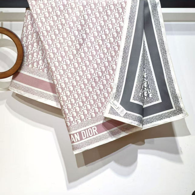 CD SCARF DOUBLE-SIDED IN PINK AND GREY MONOGRAM SILK