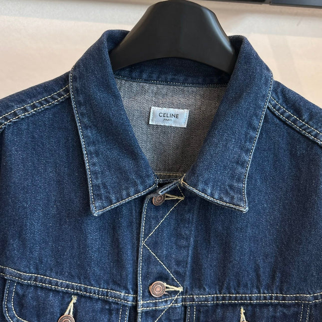 CLASSIC TRUCKER JACKET INDIGO DENIM CONTRAST STITCHING SILVER BUTTONS          Ask ChatGPT