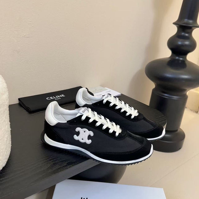 CELINE TRAINRES IN BLACK MIX WHITE SUEDE AND FABRIC