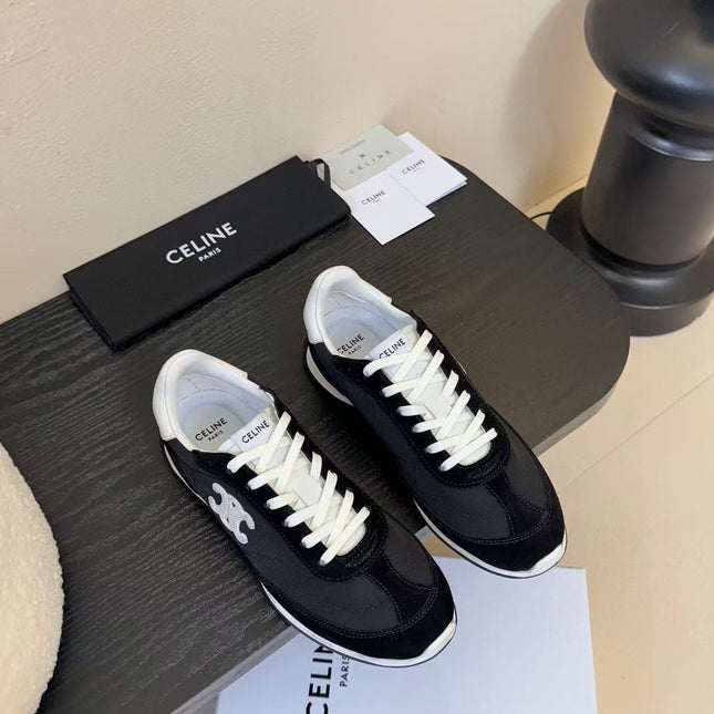 CELINE TRAINRES IN BLACK MIX WHITE SUEDE AND FABRIC
