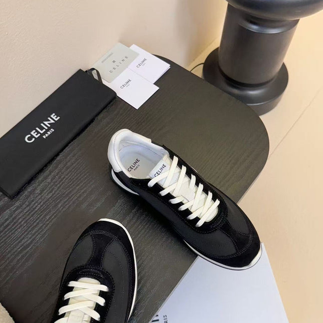 CELINE TRAINRES IN BLACK MIX WHITE SUEDE AND FABRIC