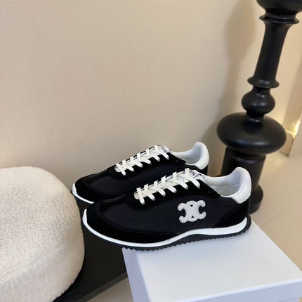 CELINE TRAINRES IN BLACK MIX WHITE SUEDE AND FABRIC