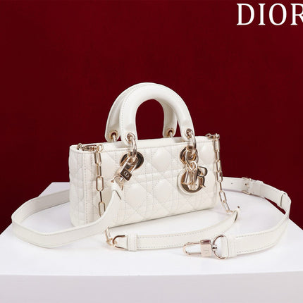 SMALL LADY D-JOY 22 WHITE LAMBSKIN GOLD HARDWARE