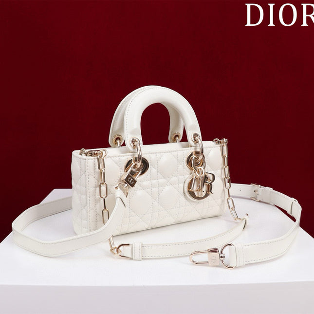 SMALL LADY D-JOY 22 WHITE LAMBSKIN GOLD HARDWARE