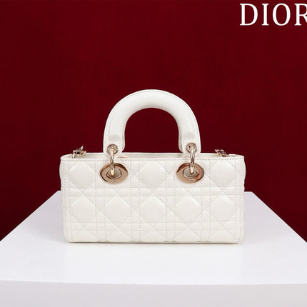 SMALL LADY D-JOY 22 WHITE LAMBSKIN GOLD HARDWARE
