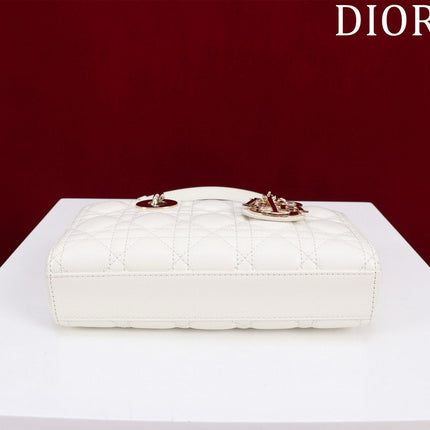 SMALL LADY D-JOY 22 WHITE LAMBSKIN GOLD HARDWARE