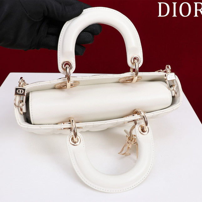 SMALL LADY D-JOY 22 WHITE LAMBSKIN GOLD HARDWARE
