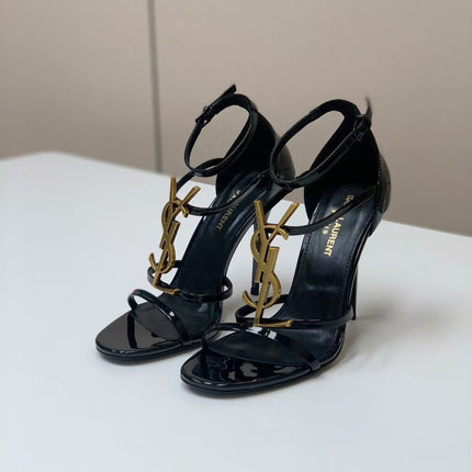 HIGH HEEL SANDALS IN BLACK CALFSKIN GOLD HARDWARE