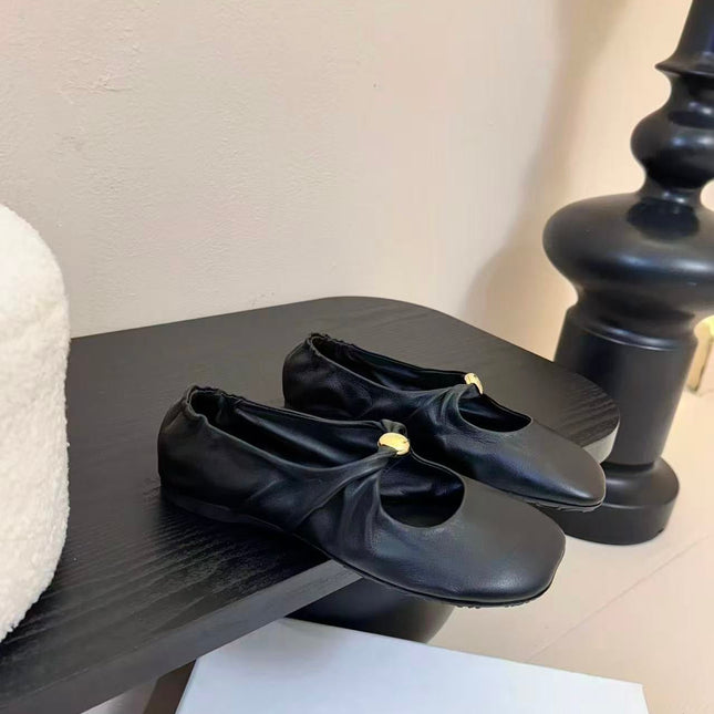 LOEWE PEBBLE BALLERINA FLATS IN BLACK CALFSKIN